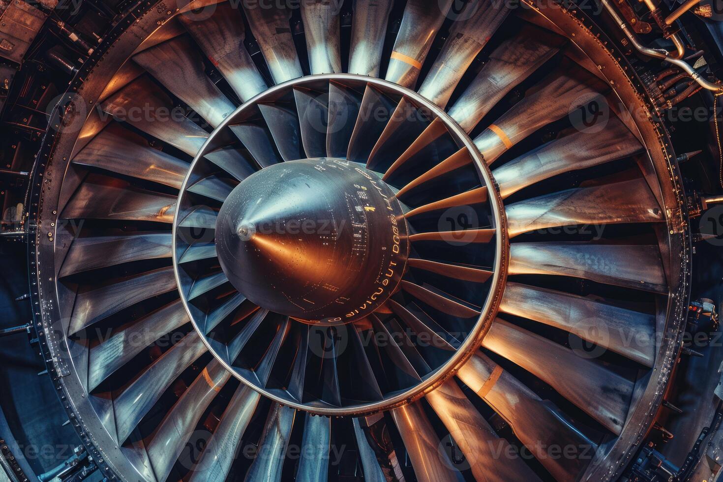 Close up of airplane engine blades showing detail photo