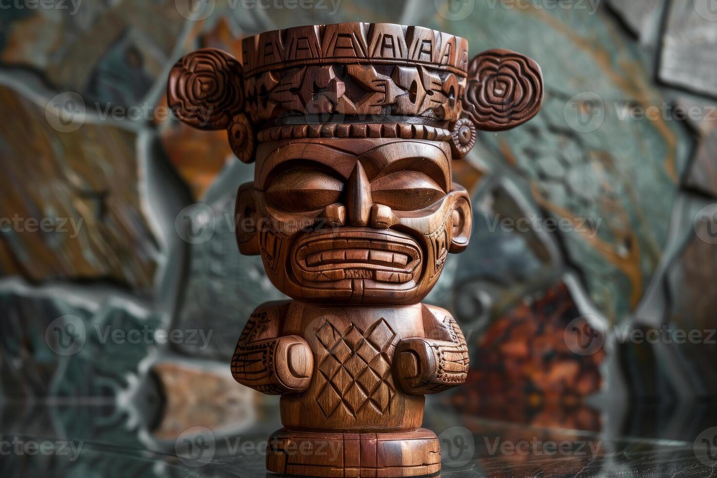 Traditional polynesian wooden statue standing on a table photo