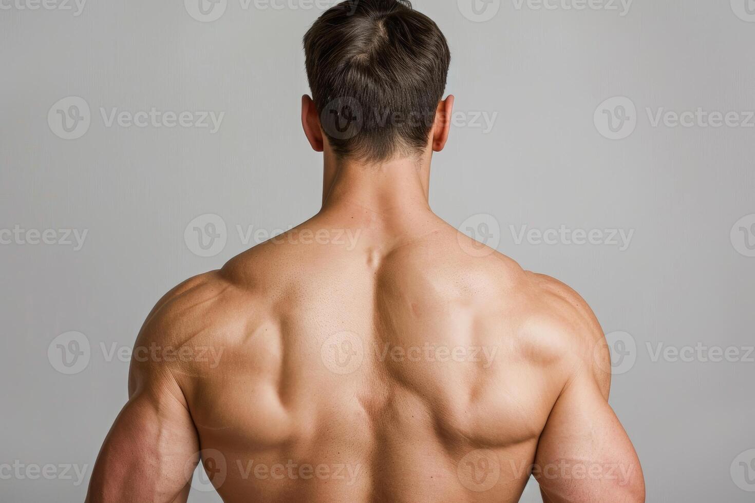 Muscular man showing back and shoulders posing photo
