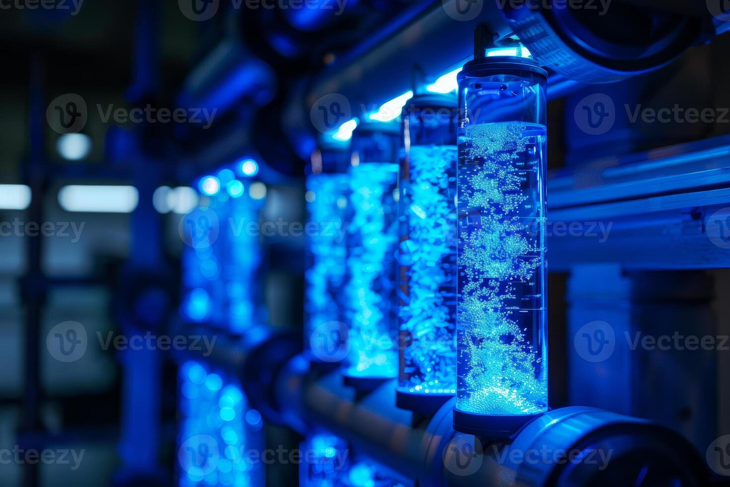 Water purification system filtering water in laboratory photo