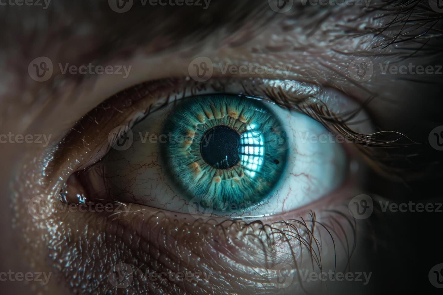 Human eye showing reflection of window looking outside photo