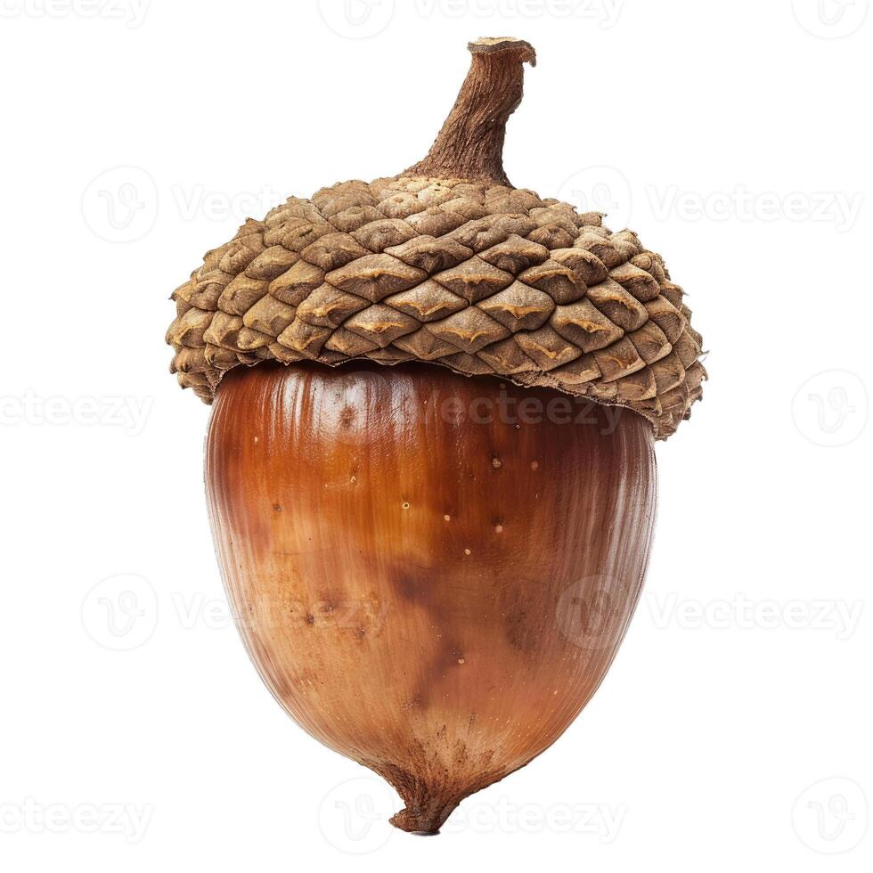 Ripe acorn with cap isolated on white background photo