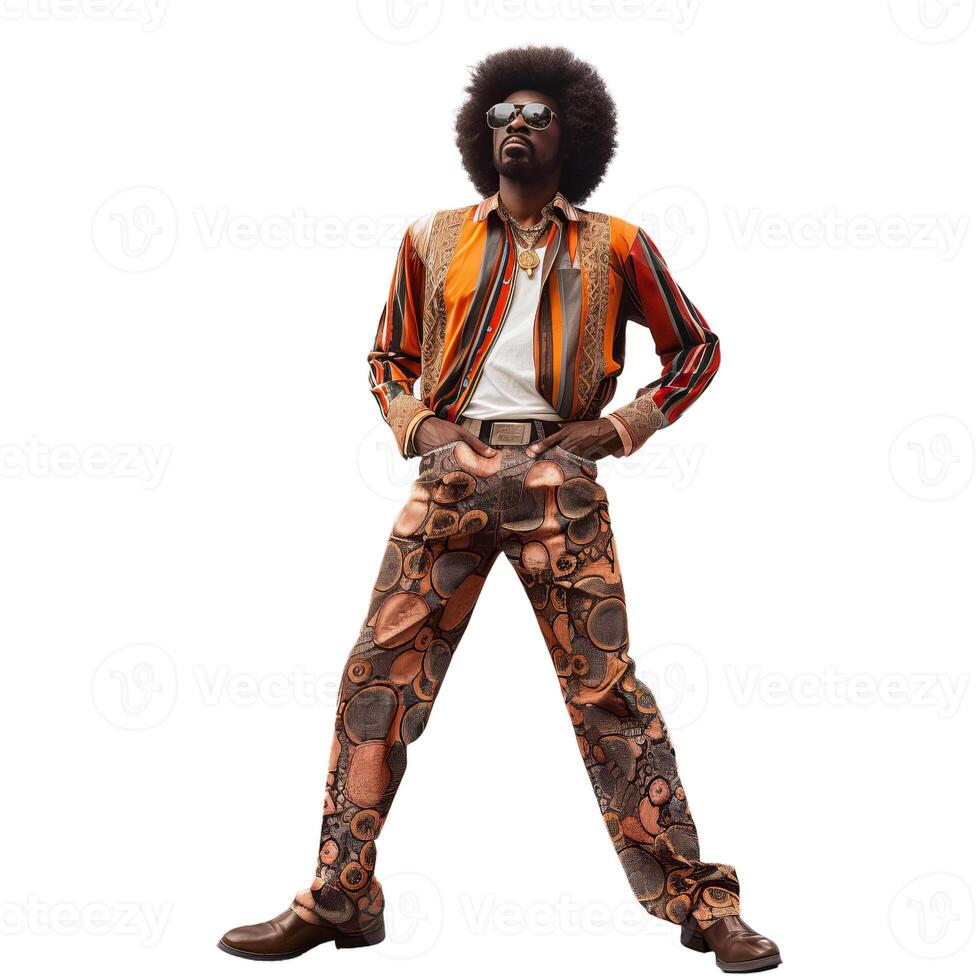 Stylish man with afro hairstyle posing with hands in pockets photo