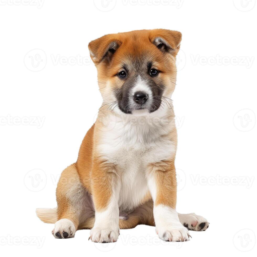 Adorable akita inu puppy sitting on white background photo