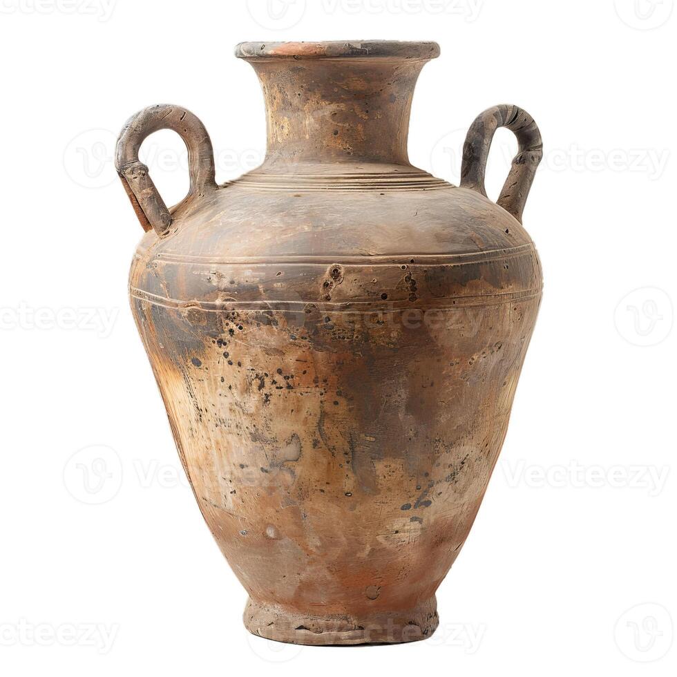 Ancient clay amphora isolated showing age and wear photo
