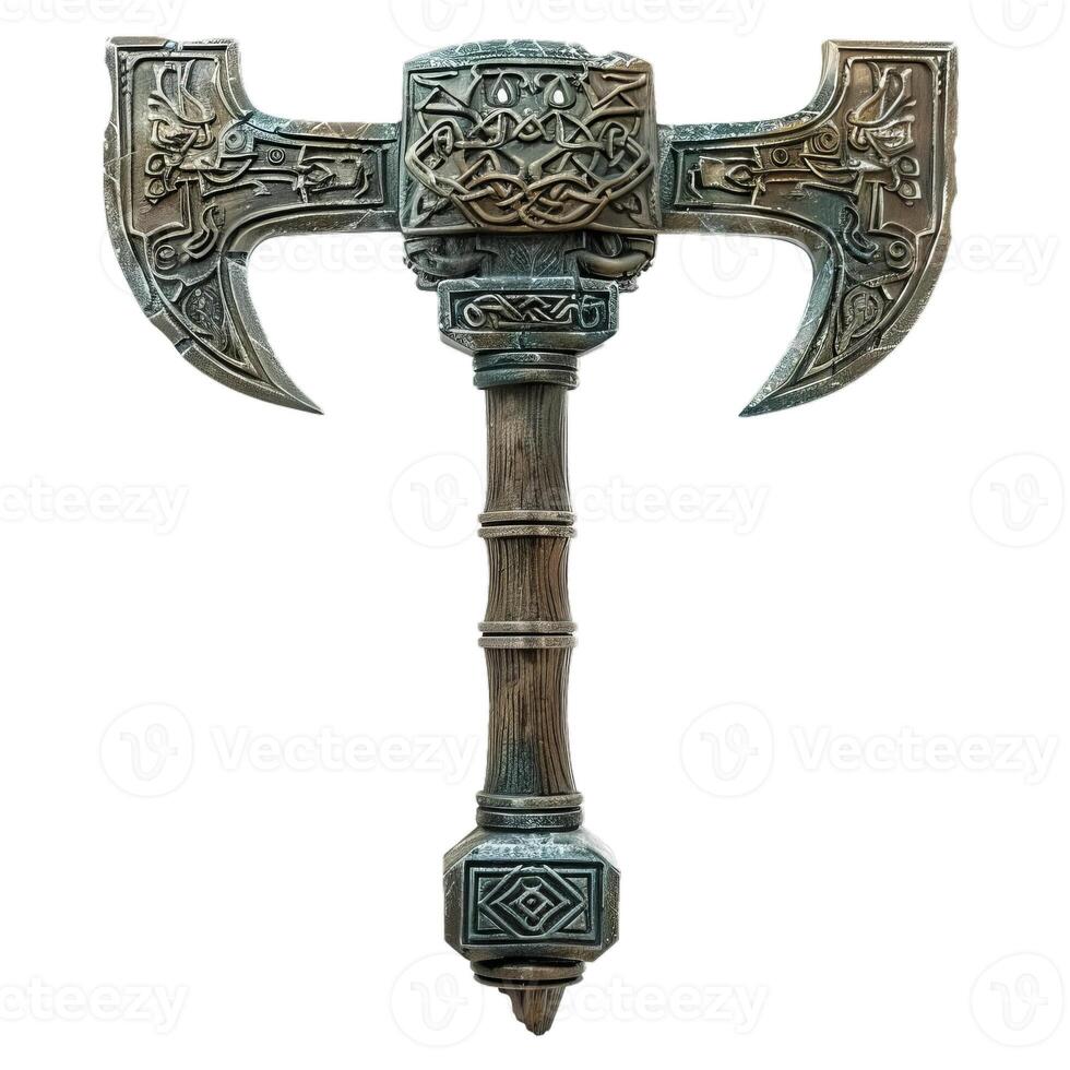Ancient nordic viking axe isolated on white background photo