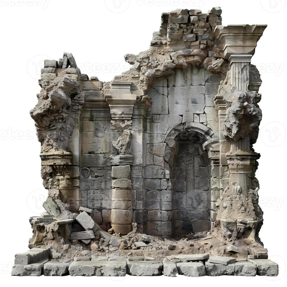 Ruins of ancient building with archway showing passage of time photo