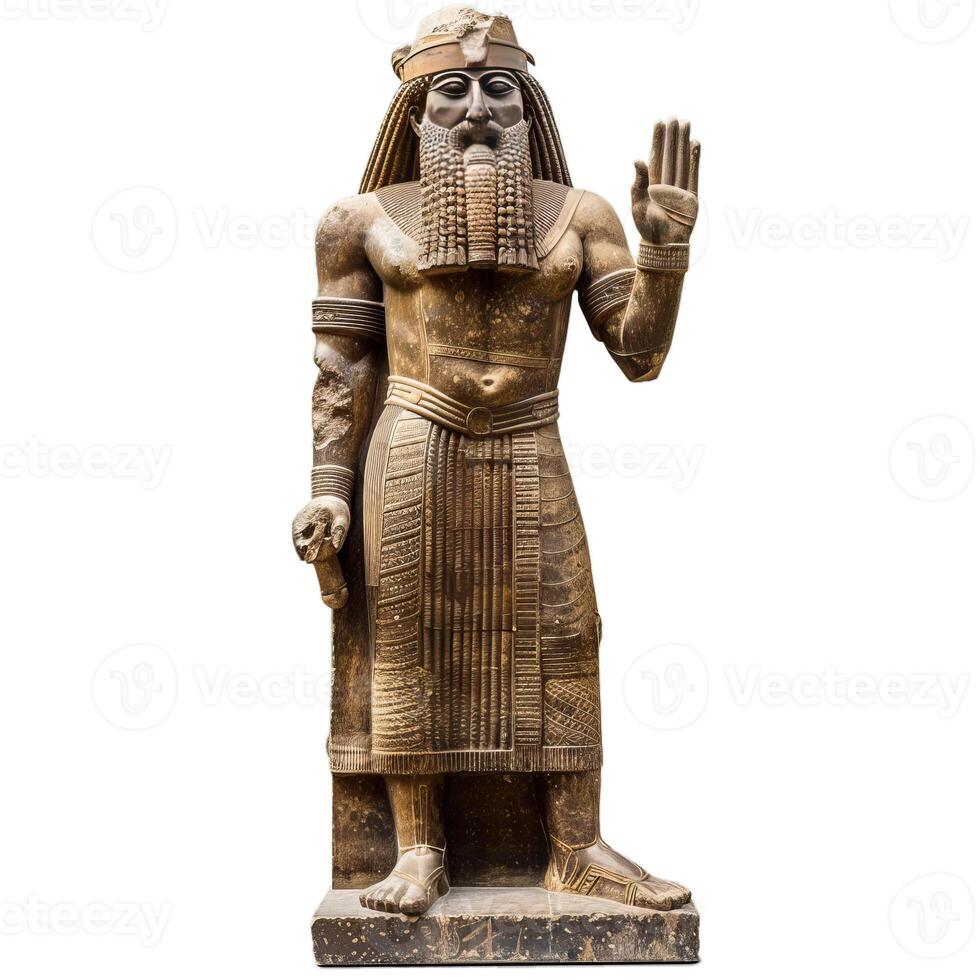 Ancient assyrian statue raising hand in blessing gesture photo