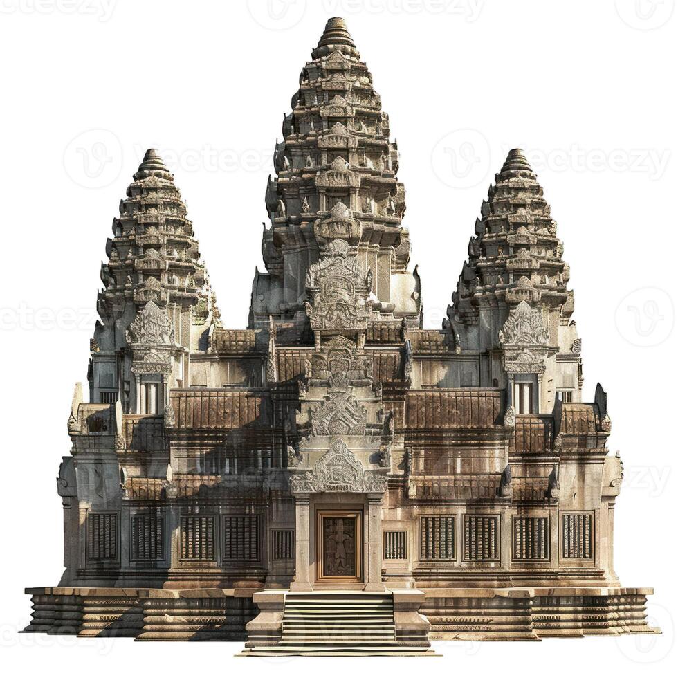 Angkor wat temple showing detailed stone carvings on facade photo