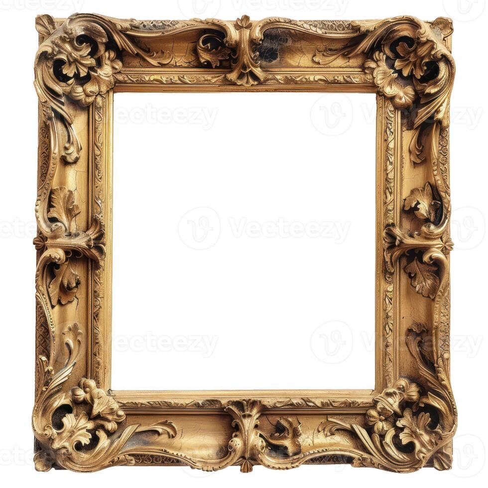 Ornate gold antique picture frame isolated on white background photo