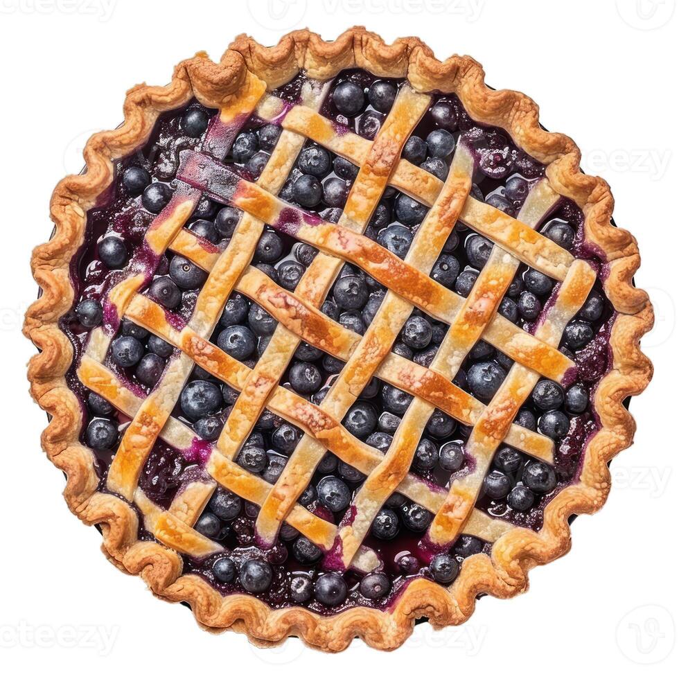 Freshly baked blueberry pie cooling on a white background photo