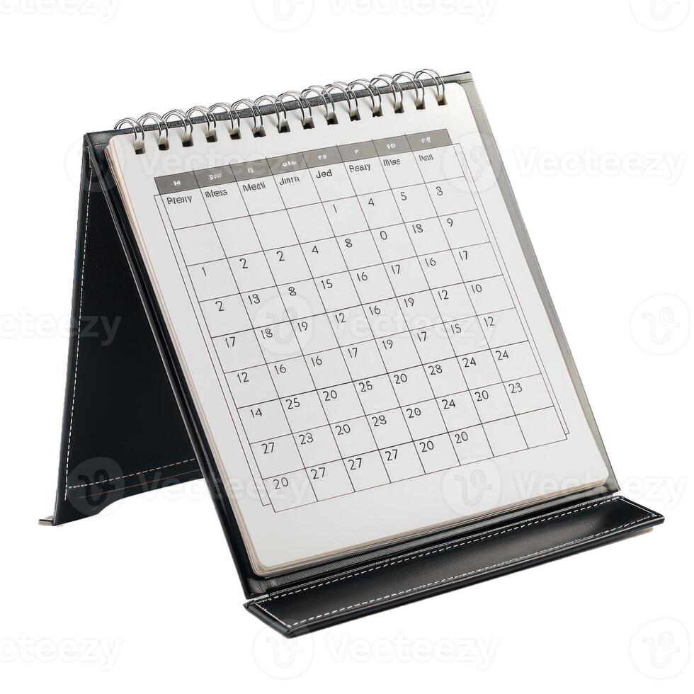 Black leather desk calendar showing month view photo
