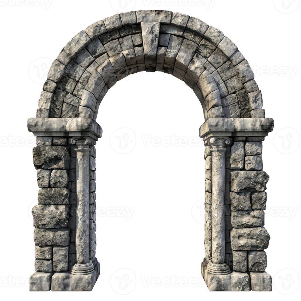 Old stone archway framing an entrance on white background photo