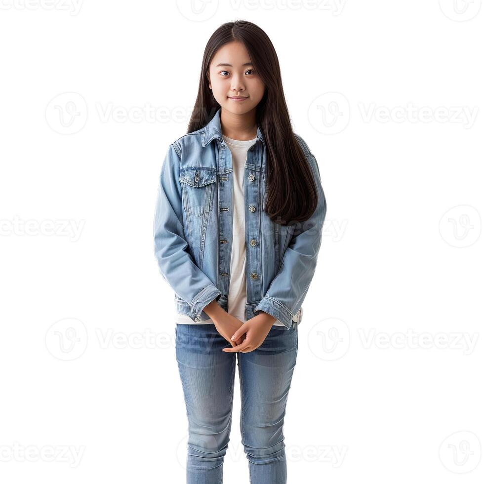 Confident asian teenager girl posing in studio on white background photo