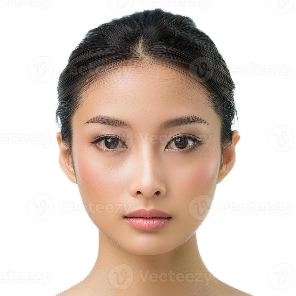Beautiful young asian woman posing on white background photo