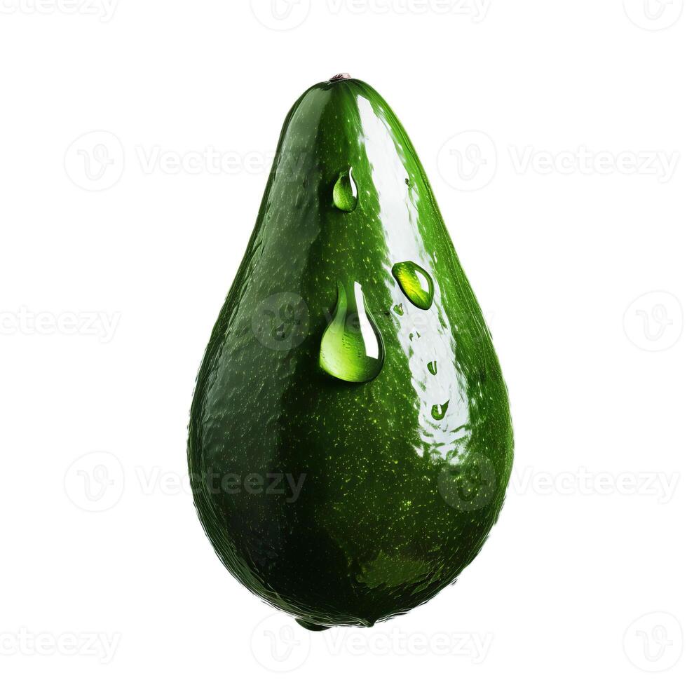 Fresh ripe green avocado with water drops isolated on white background photo