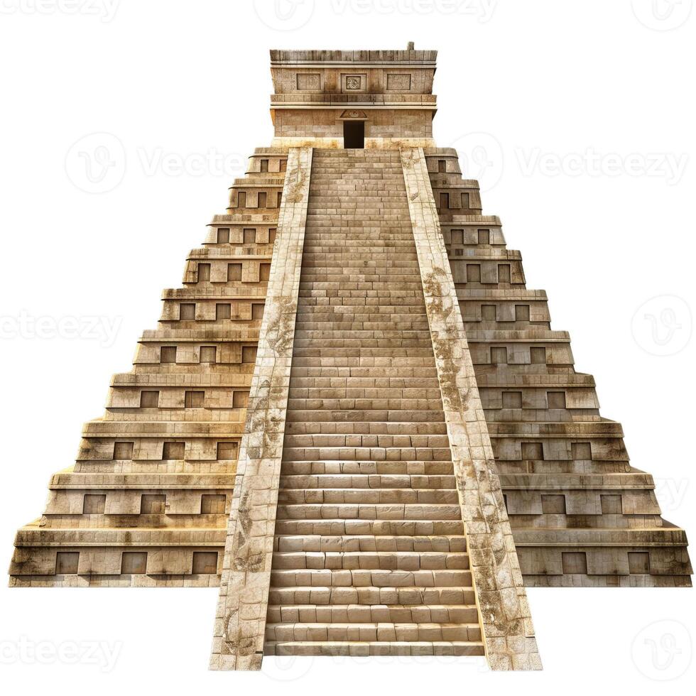 Ancient mayan pyramid reaching for the sky on white background photo