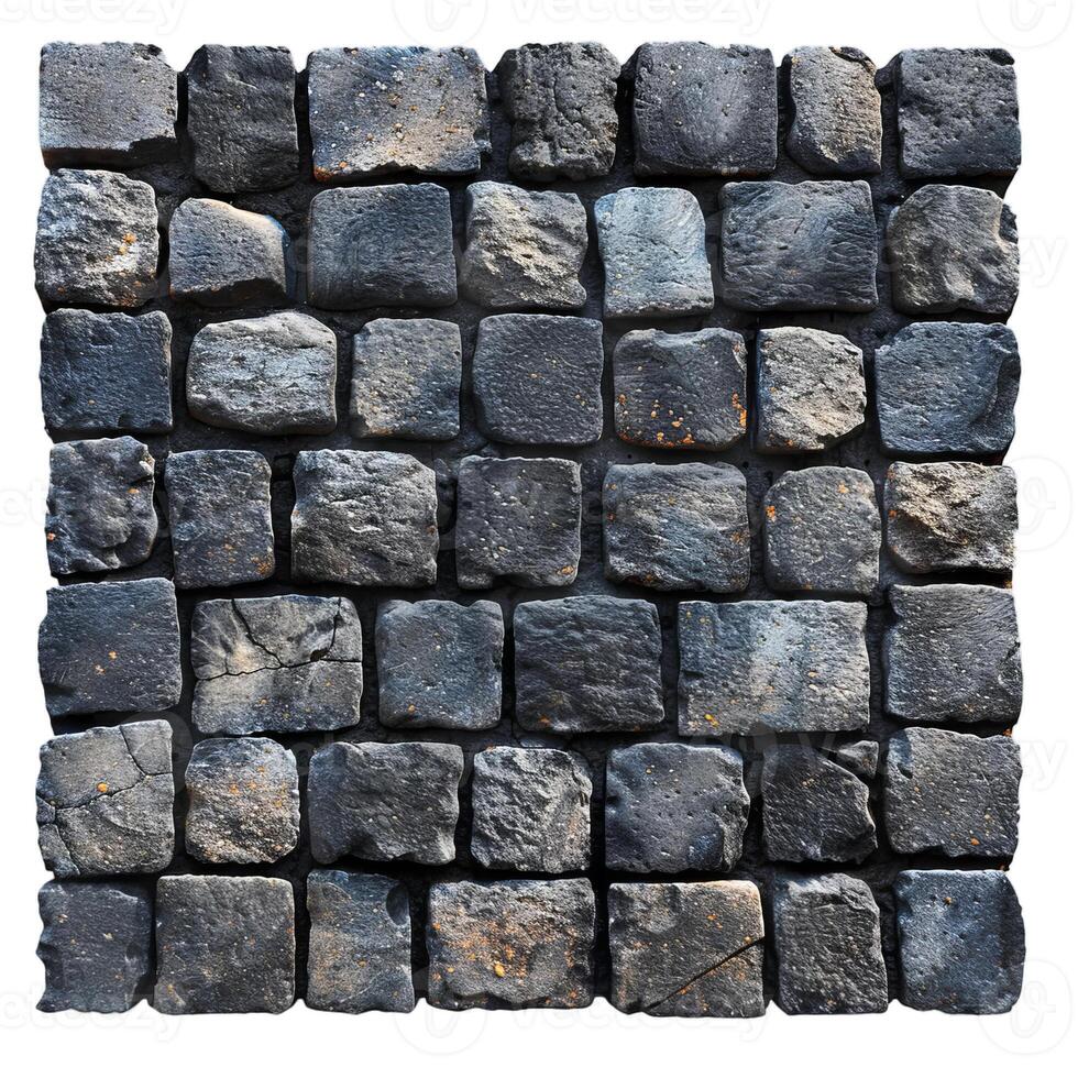 Seamless texture of a cobblestone pavement made of dark rock tiles photo