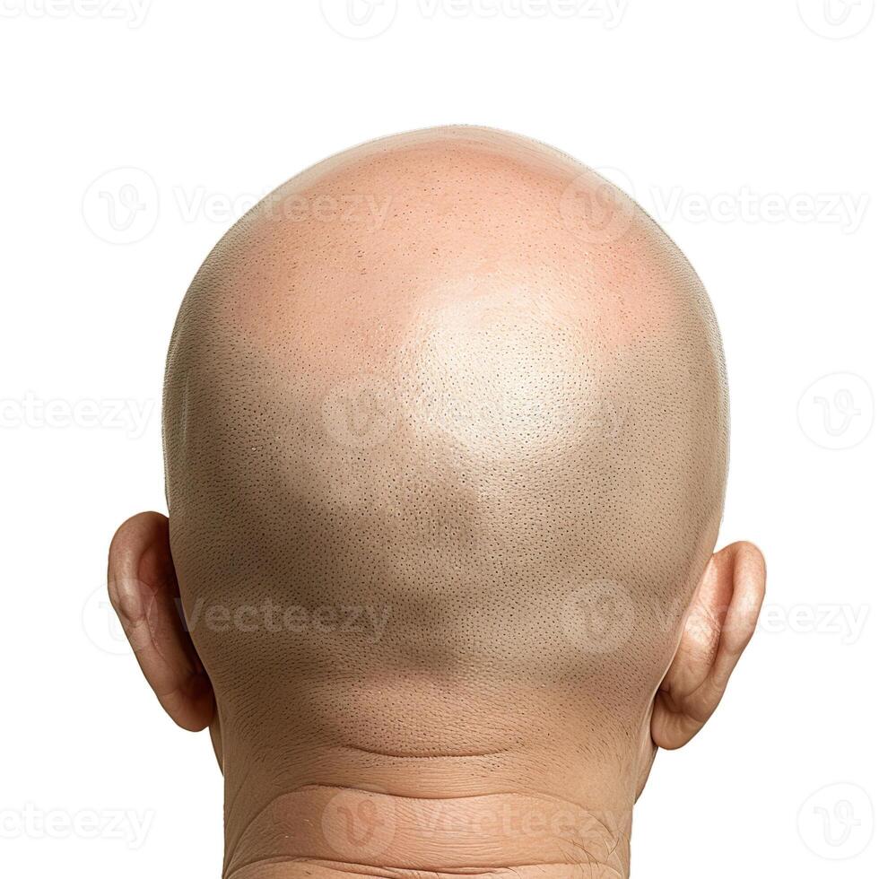 Man showing bald head on white background photo