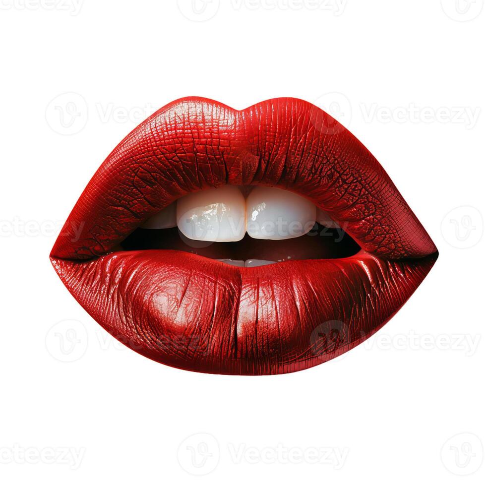 Woman with red lipstick showing white teeth photo