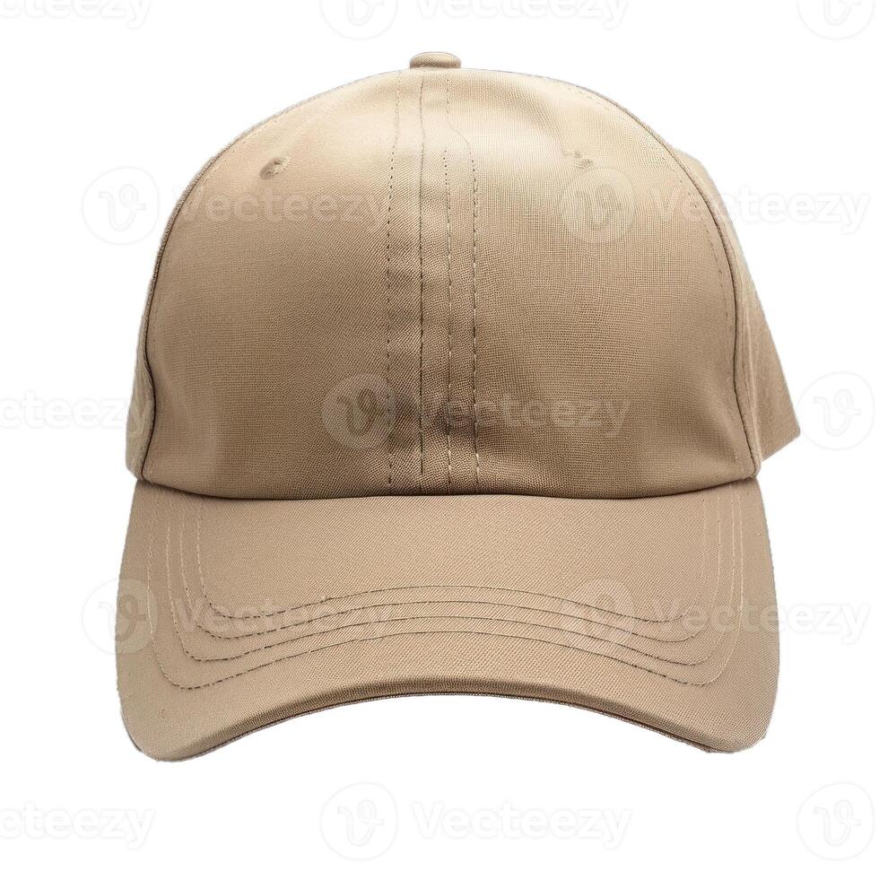 Beige baseball cap displaying its stitching on white background photo