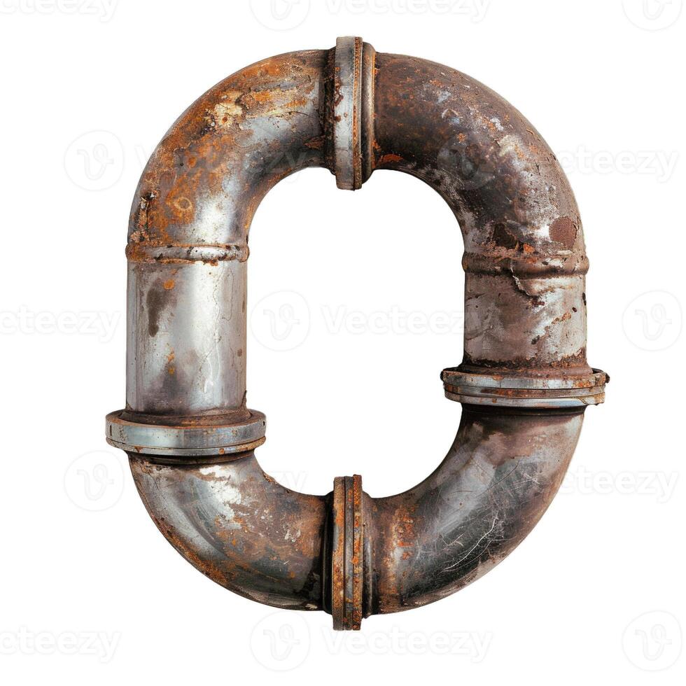 Rusty metal pipe forming the number zero isolated photo