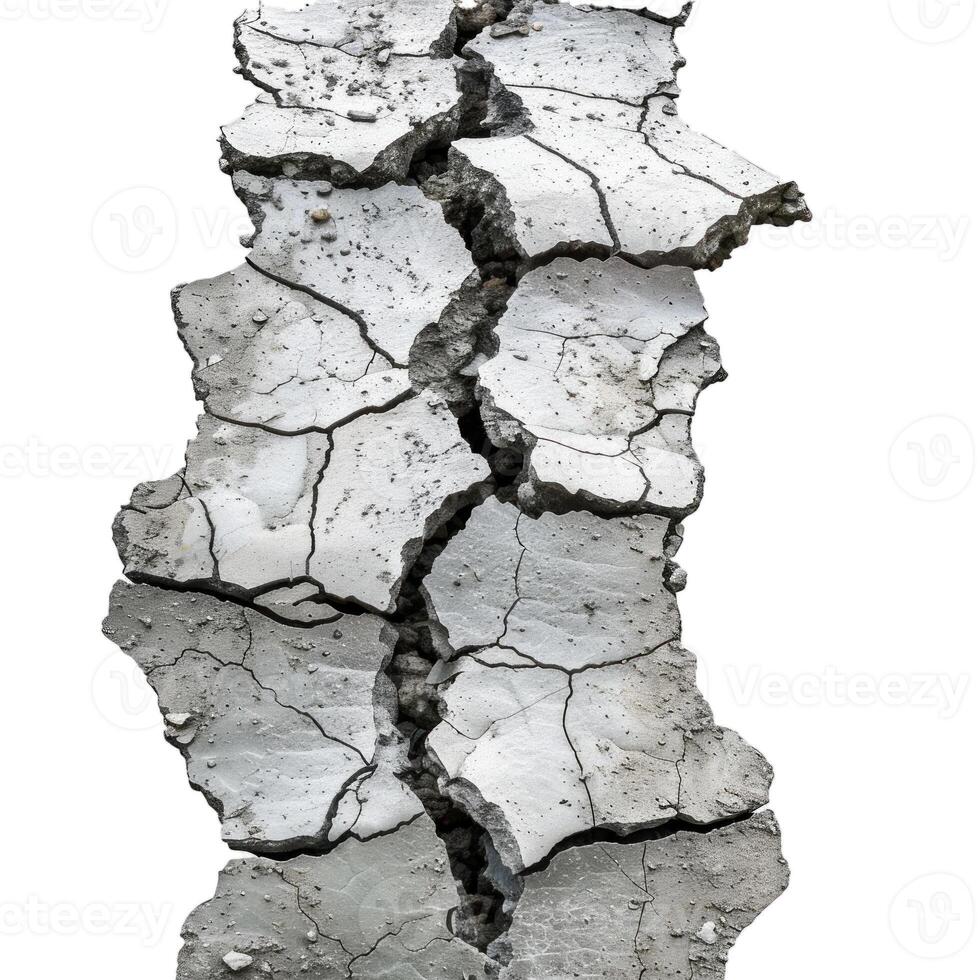 Close up view of cracked concrete surface showing severe damage photo
