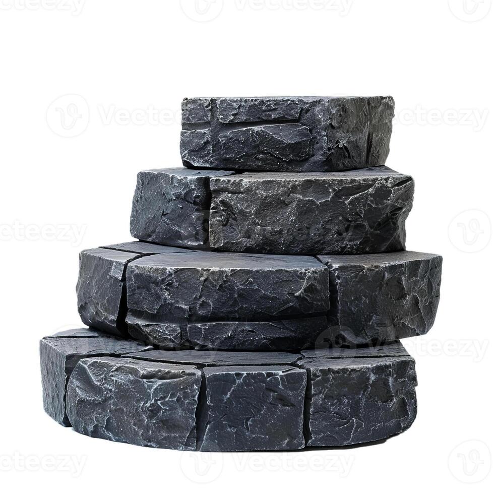 Round stone podium displaying decreasing size steps isolated on white background photo