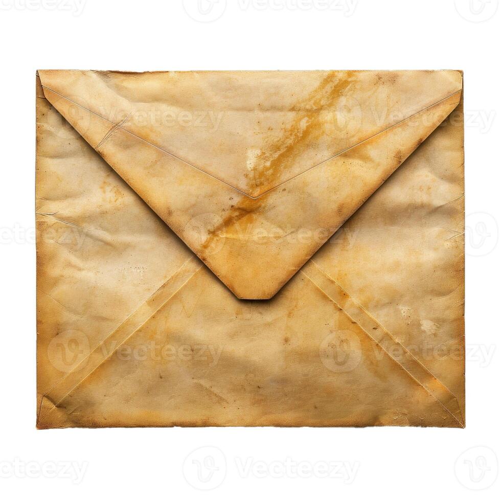 Old vintage envelope showing age with stains and wrinkles photo