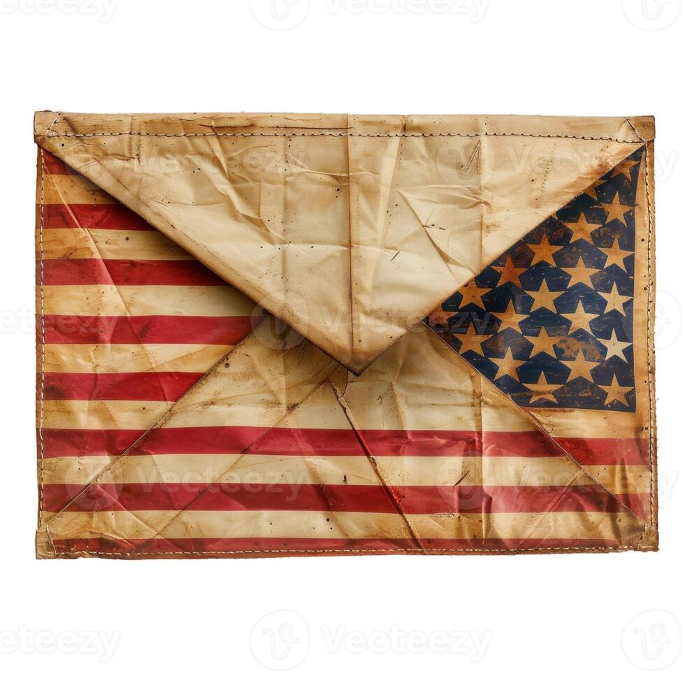 Old paper envelope looking like american flag folded and sealed photo