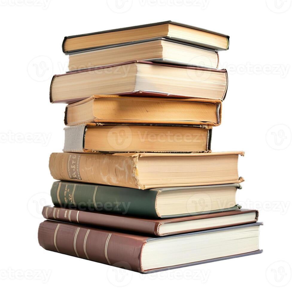 Stack of old and antique hardback books isolated on white background photo