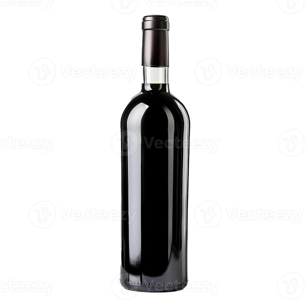 Full bottle of red wine standing on white background photo