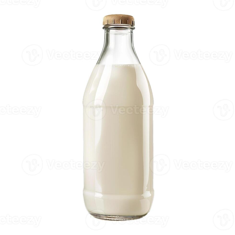 Glass bottle full of fresh milk on white background photo