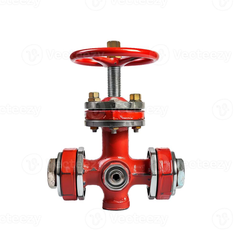 Red industrial valve controlling pressure and flow photo