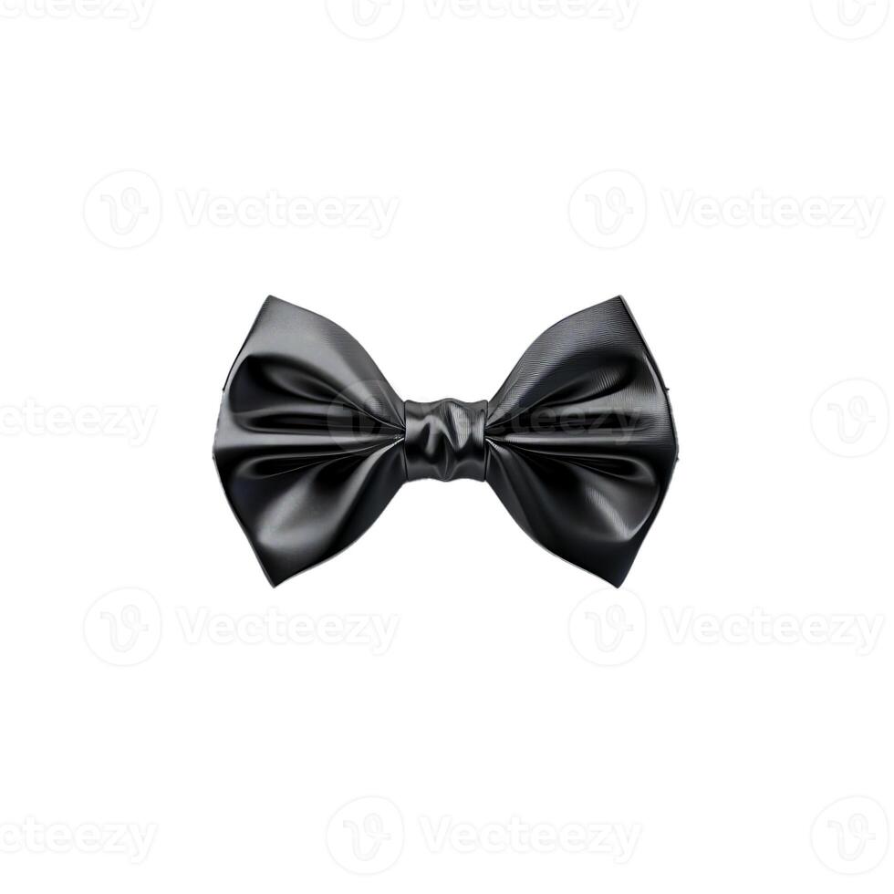 Black silk bow tie knotted and lying on white background photo
