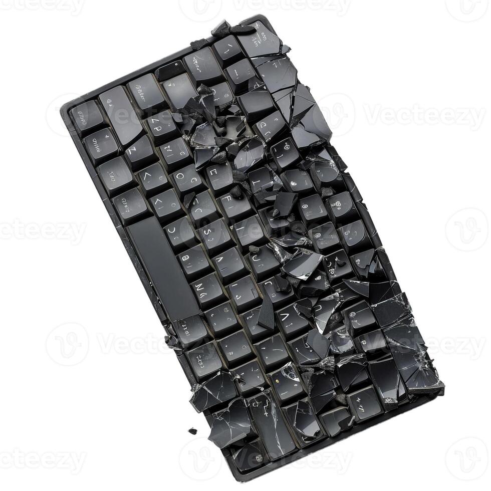 Black computer keyboard breaking apart from frustration photo