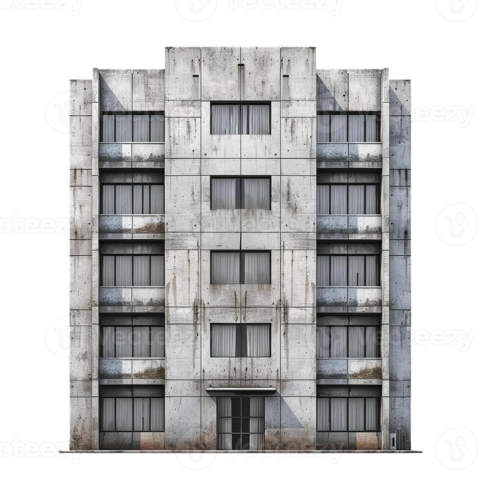Old run down concrete apartment building facade showing signs of age and decay photo