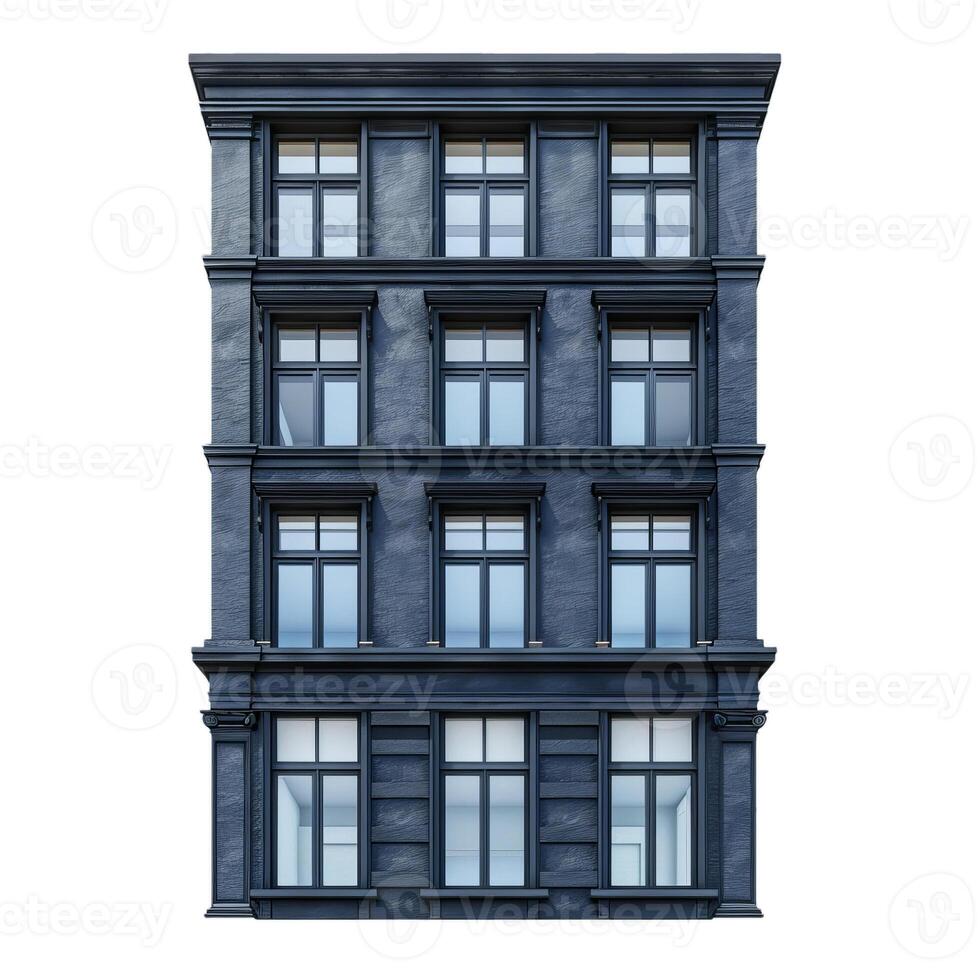 Modern apartment building facade with large windows and dark grey stone facade photo