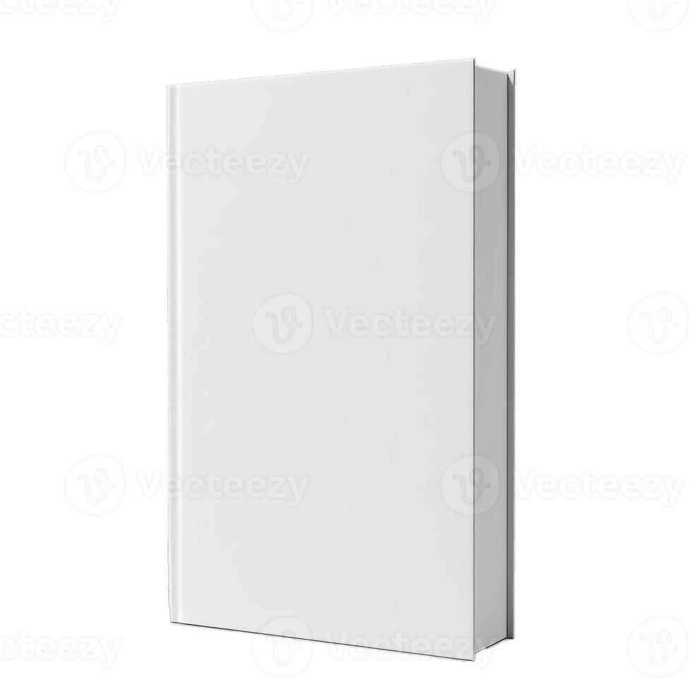 Thick white blank hard cover book standing on a white background photo