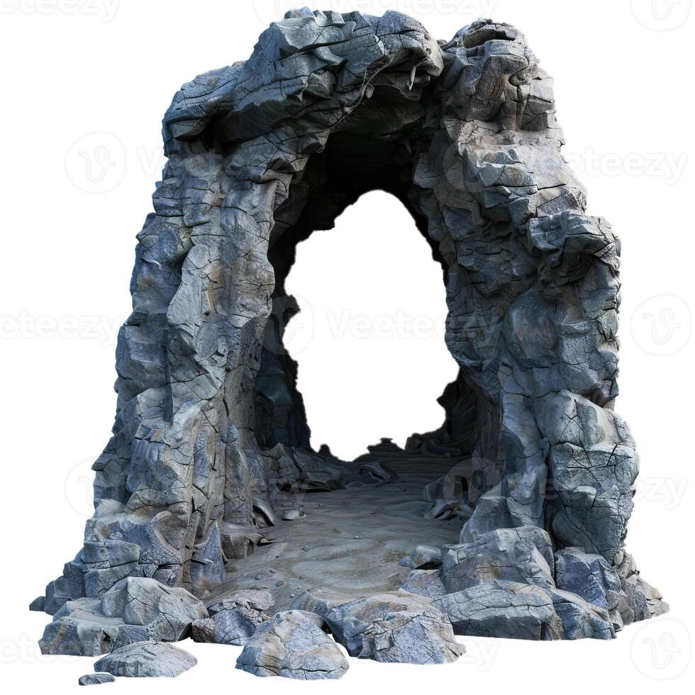 Big old rock formation is creating an archway on the coastline photo