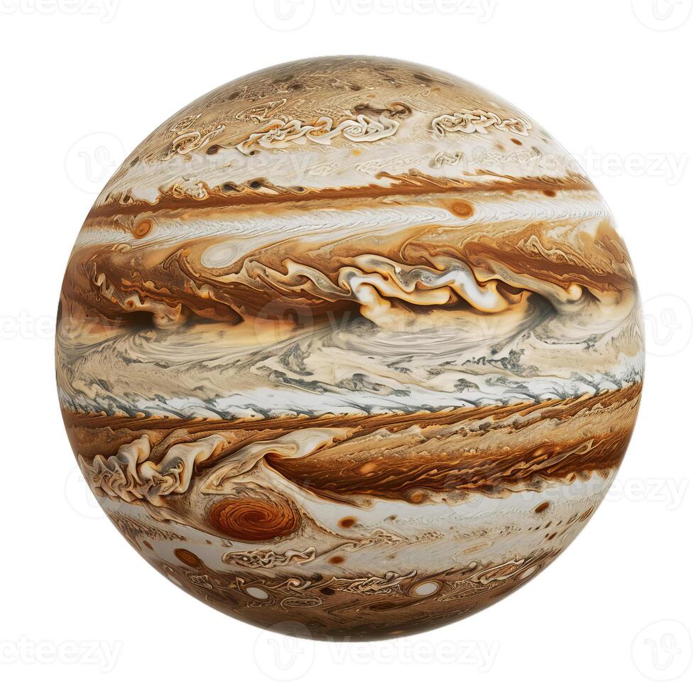 Jupiter planet showing the great red spot and turbulent atmosphere photo