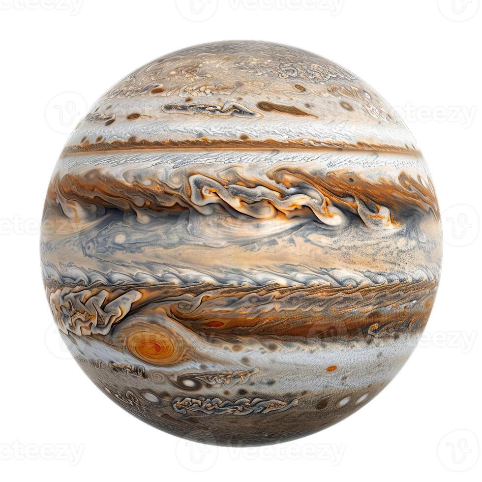 Jupiter planet rotating showing the great red spot and cloud bands photo