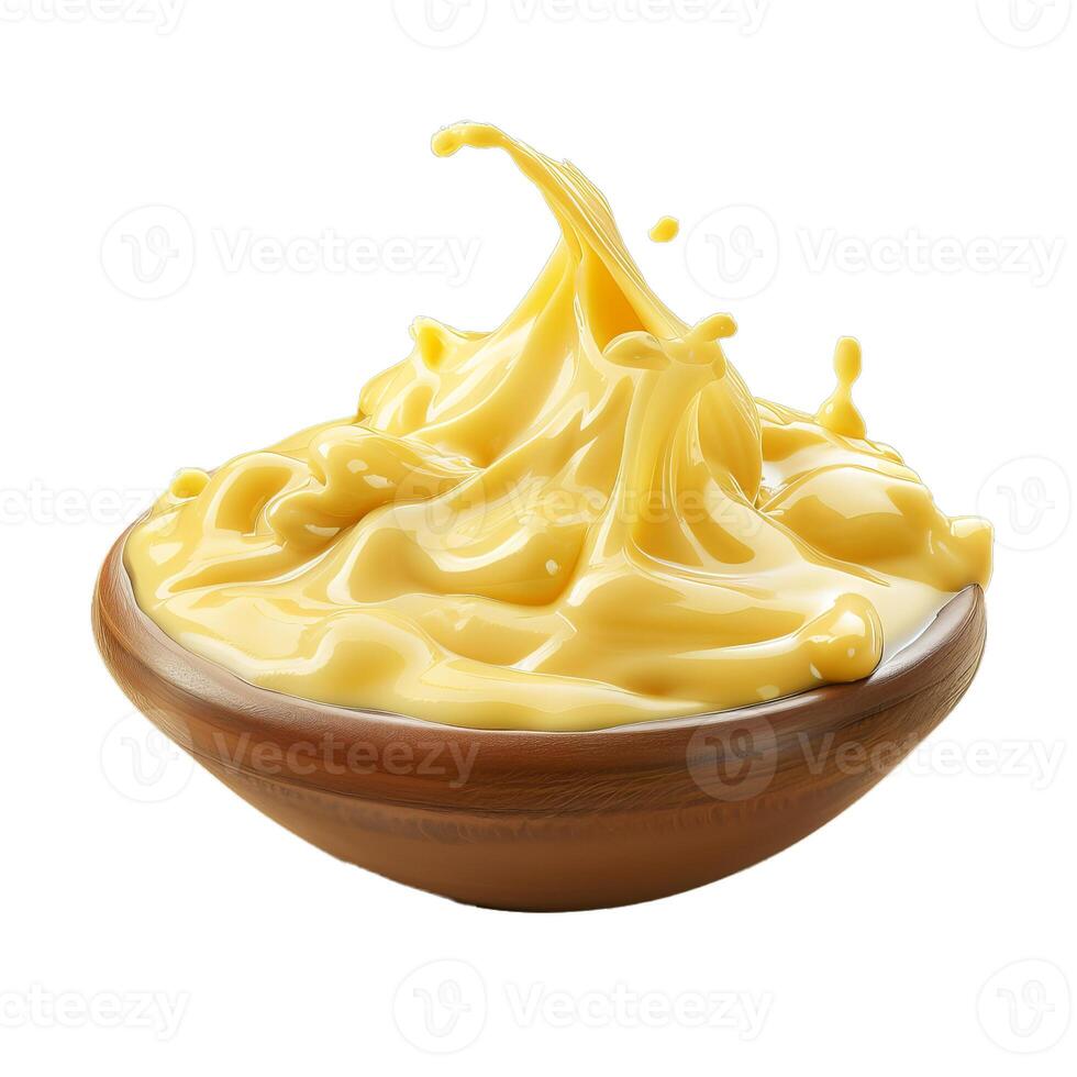 Bowl of melted cheese with splashing falling cheese photo