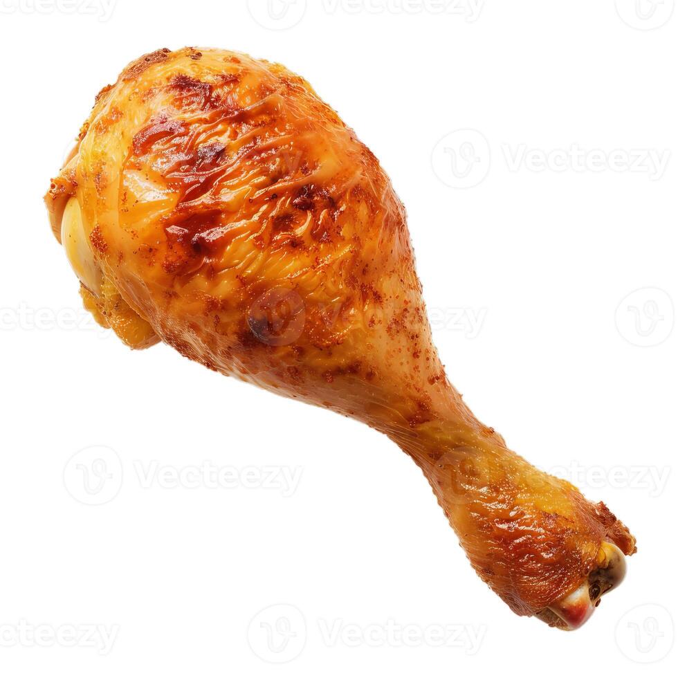 Roasted chicken leg displayed on white background photo