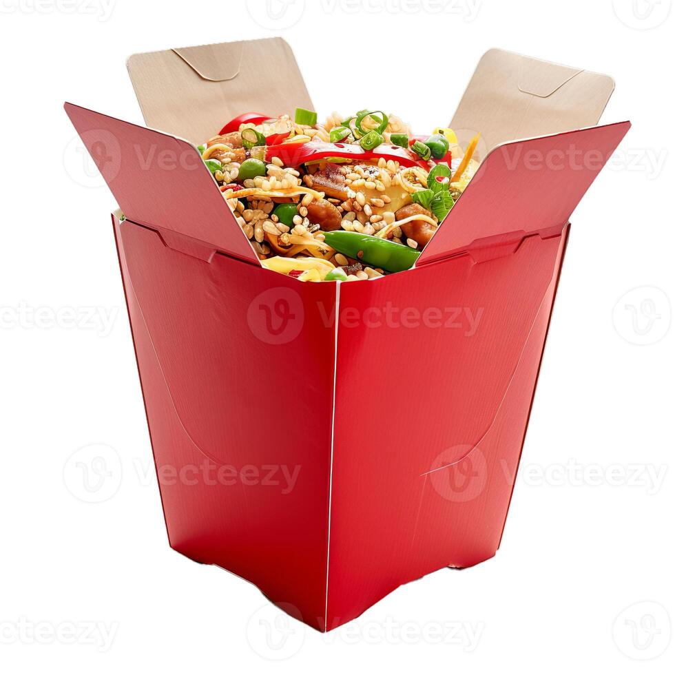 Wok food packed in red cardboard container photo