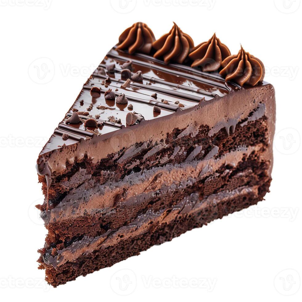 Delicious slice of chocolate cake drizzled with chocolate ganache photo