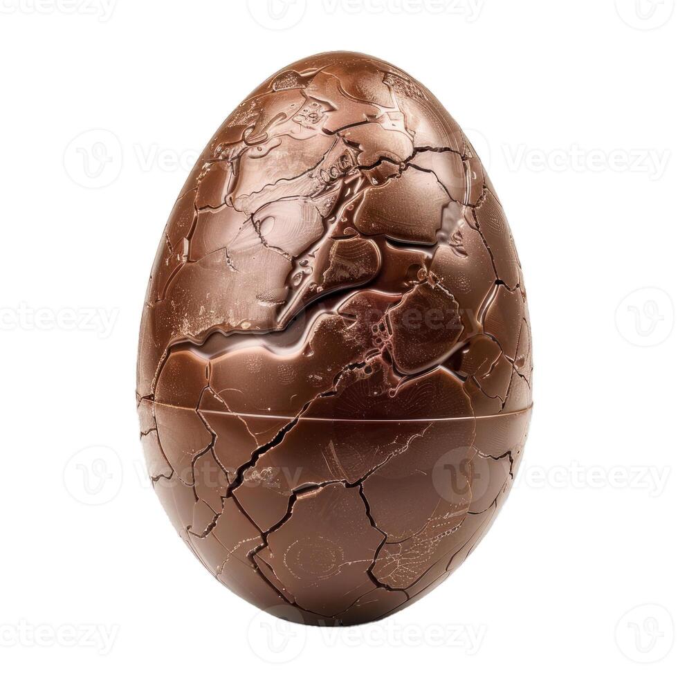 Big chocolate easter egg cracked and isolated on white background photo