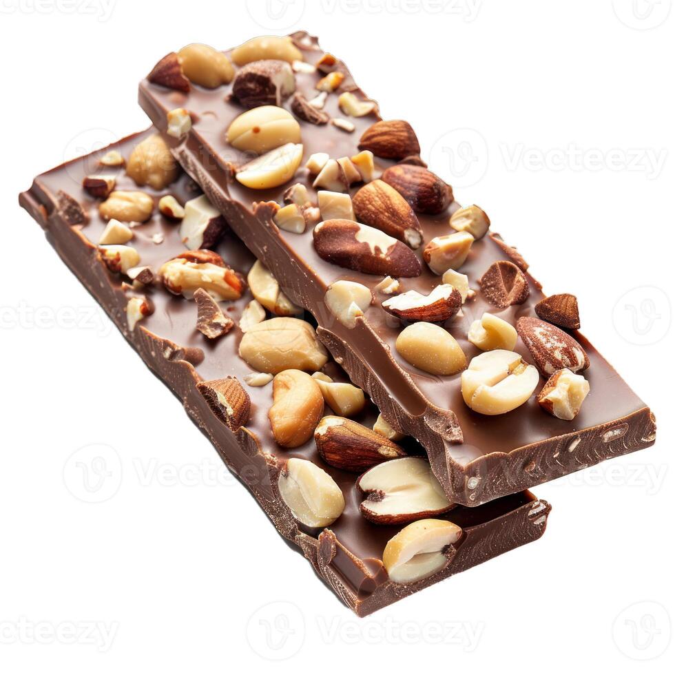 Two chocolate bars with nuts lying on top of each other photo