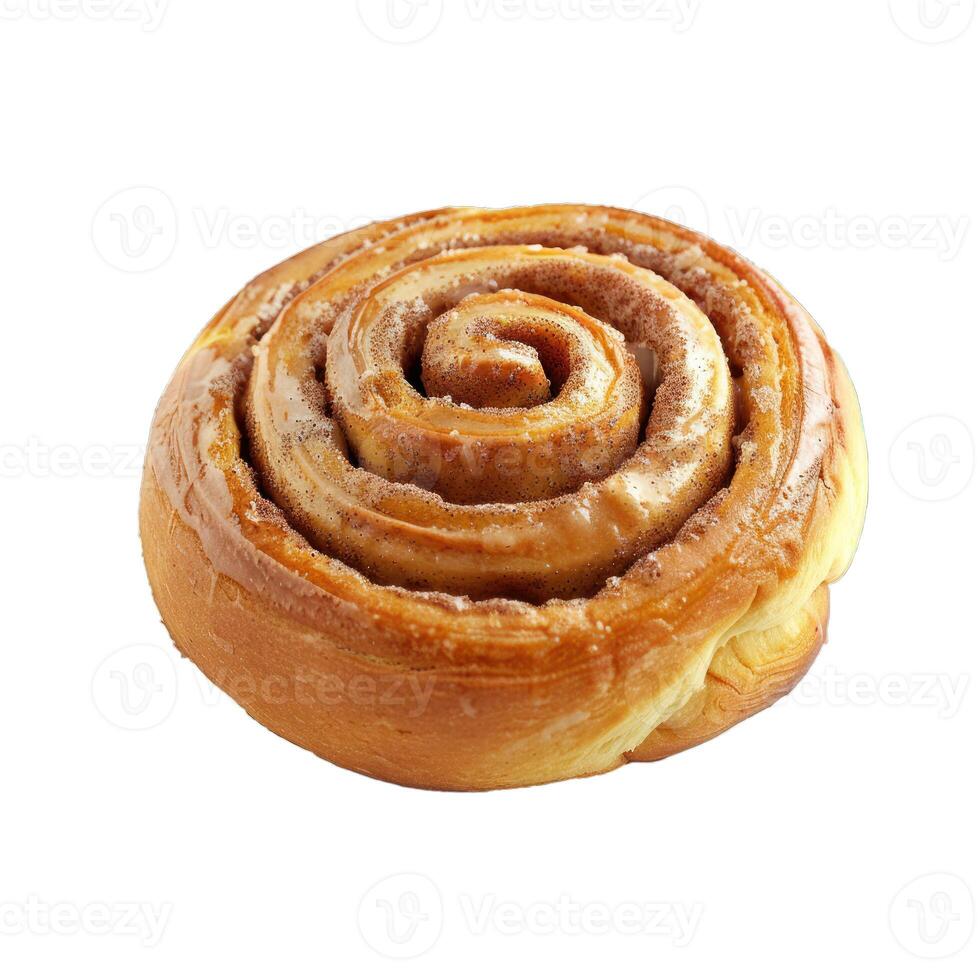 Delicious cinnamon roll lying on white background photo