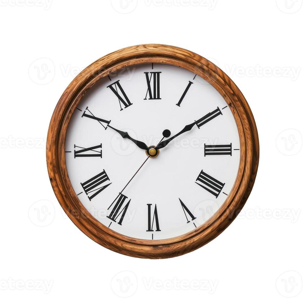 Round wall clock telling time with roman numerals showing seven o'clock photo